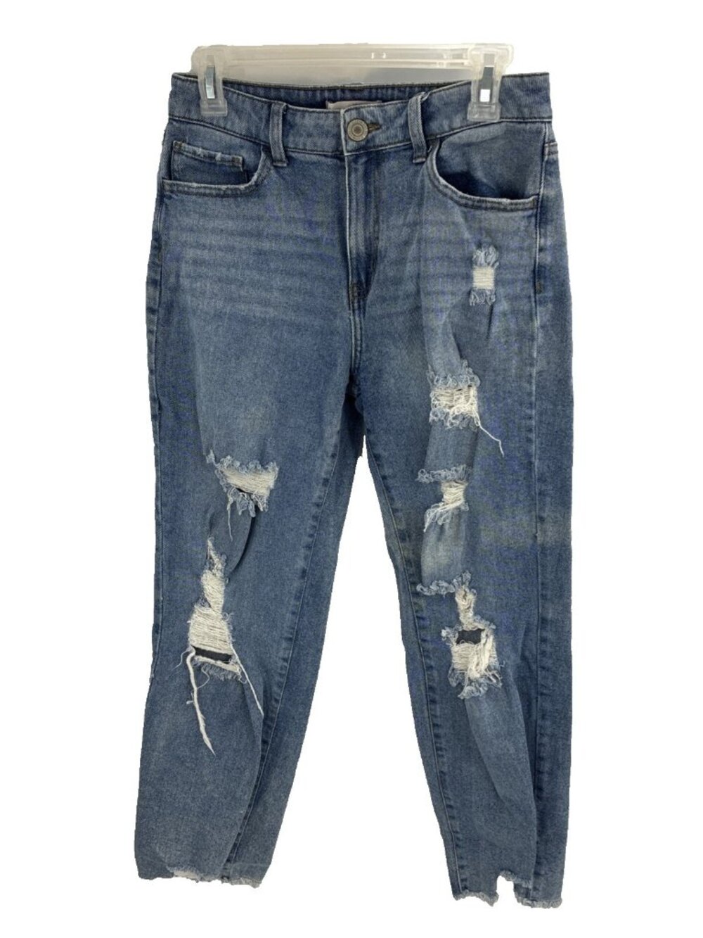 SO Womens High Rise Straight Jeans Distressed Raw Hem Stretch Size 7